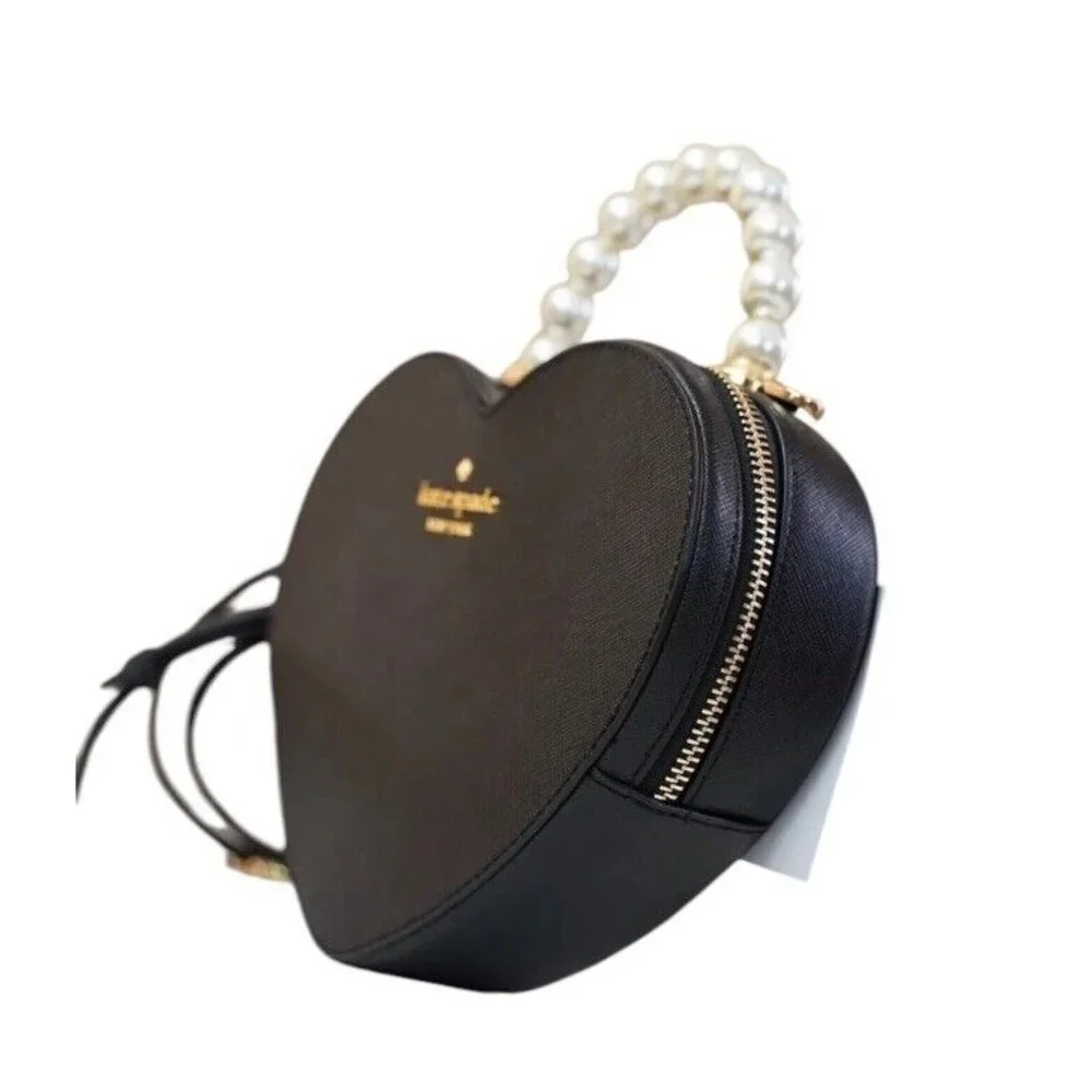 NWT Kate Spade KF516 Love Shack Heart Pearl Crossbody Purse Black Leather $389 - Picture 6 of 7